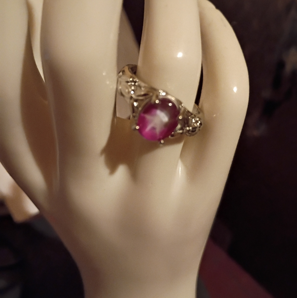 Silver Pink Cabochon Ring